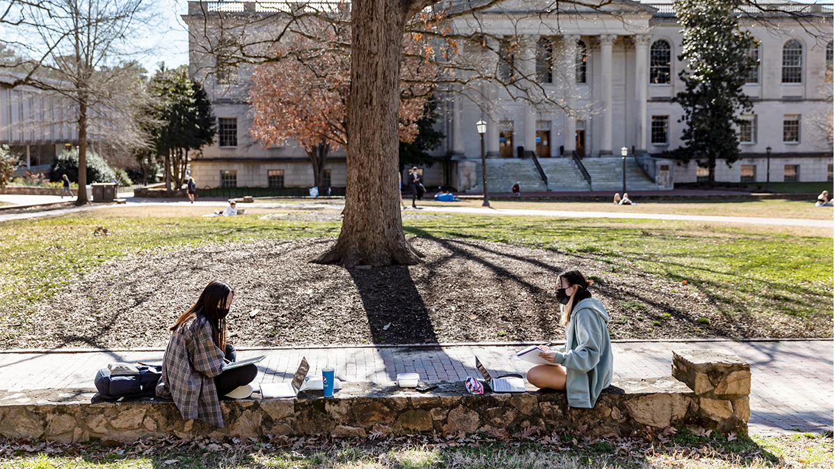 Students studying on campus